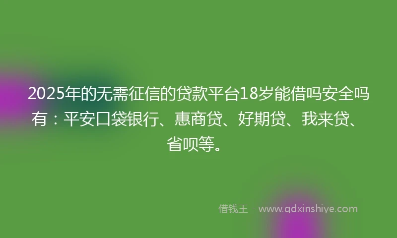 2025年的无需征信的贷款平台18岁能借吗安全吗有：平安口袋银行、惠商贷、好期贷、我来贷、省呗等。