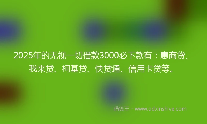2025年的无视一切借款3000必下款有：惠商贷、我来贷、柯基贷、快贷通、信用卡贷等。