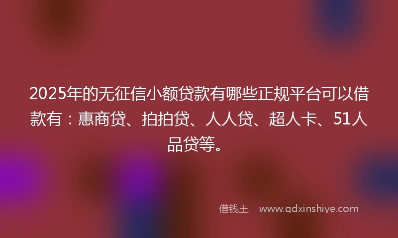 2025年的无征信小额贷款有哪些正规平台可以借款有：惠商贷、拍拍贷、人人贷、超人卡、51人品贷等。
