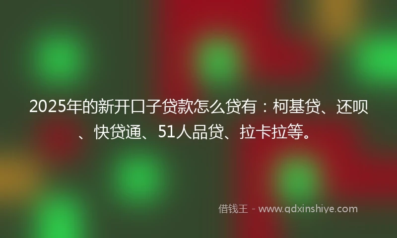 2025年的新开口子贷款怎么贷有：柯基贷、还呗、快贷通、51人品贷、拉卡拉等。