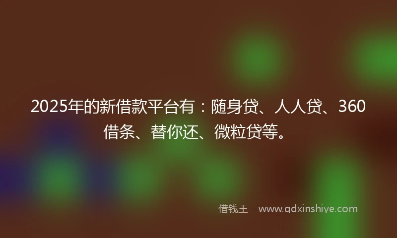 2025年的新借款平台有：随身贷、人人贷、360借条、替你还、微粒贷等。