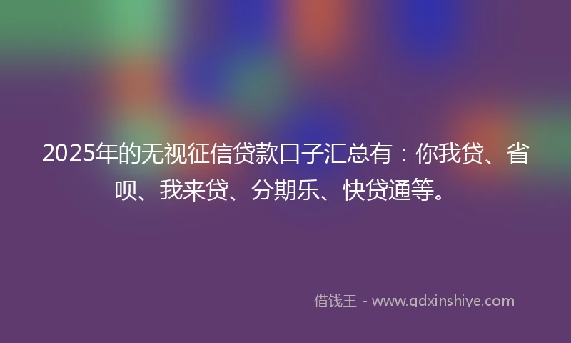 2025年的无视征信贷款口子汇总有：你我贷、省呗、我来贷、分期乐、快贷通等。