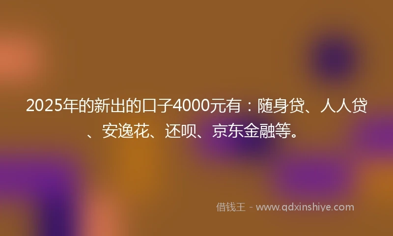 2025年的新出的口子4000元有：随身贷、人人贷、安逸花、还呗、京东金融等。