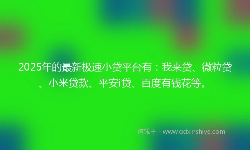 2025年的最新极速小贷平台有:我来贷、微粒贷、小米贷款、平安i贷、百度有钱花等。