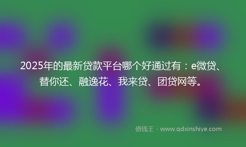 2025年的最新贷款平台哪个好通过有：e微贷、替你还、融逸花、我来贷、团贷网等。