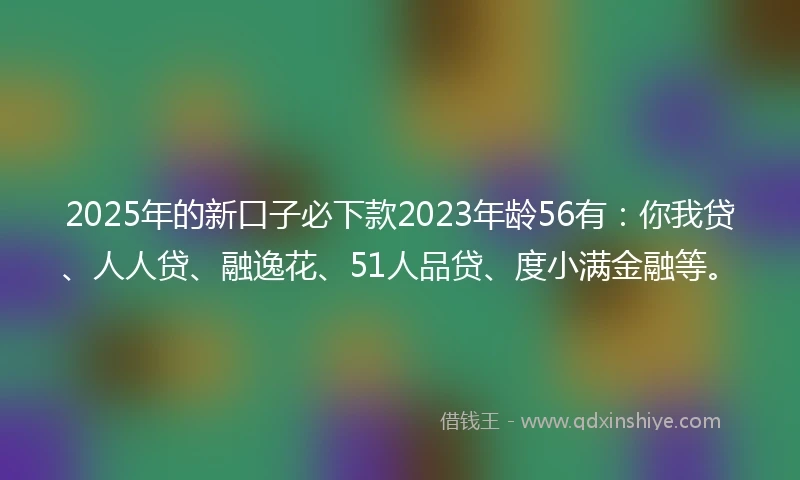 2025年的新口子必下款2023年龄56有：你我贷、人人贷、融逸花、51人品贷、度小满金融等。