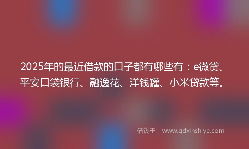 2025年的最近借款的口子都有哪些有：e微贷、平安口袋银行、融逸花、洋钱罐、小米贷款等。