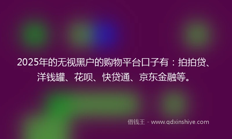 2025年的无视黑户的购物平台口子有：拍拍贷、洋钱罐、花呗、快贷通、京东金融等。