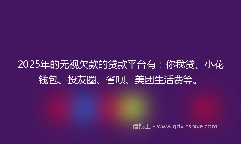 2025年的无视欠款的贷款平台有：你我贷、小花钱包、投友圈、省呗、美团生活费等。