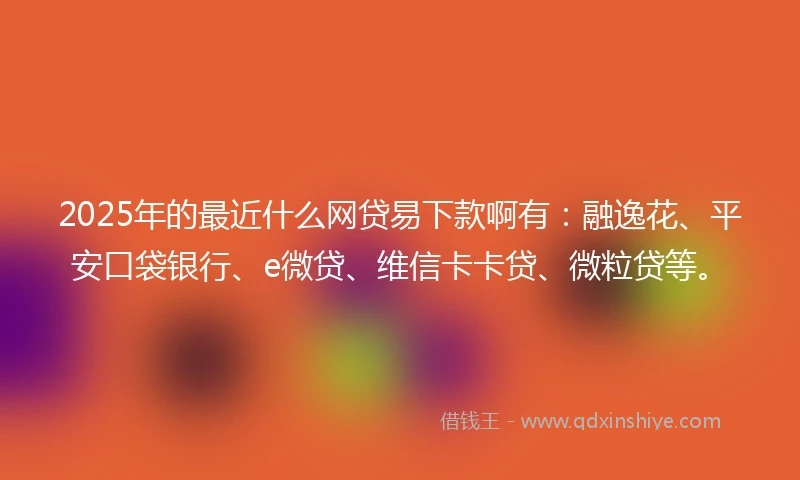 2025年的最近什么网贷易下款啊有:融逸花、平安口袋银行、e微贷、维信卡卡贷、微粒贷等。