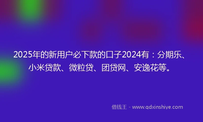 2025年的新用户必下款的口子2024有：分期乐、小米贷款、微粒贷、团贷网、安逸花等。
