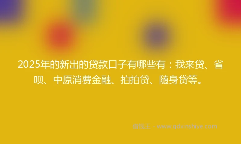 2025年的新出的贷款口子有哪些有：我来贷、省呗、中原消费金融、拍拍贷、随身贷等。