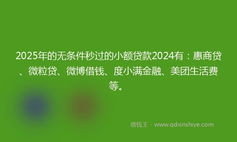 2025年的无条件秒过的小额贷款2024有：惠商贷、微粒贷、微博借钱、度小满金融、美团生活费等。