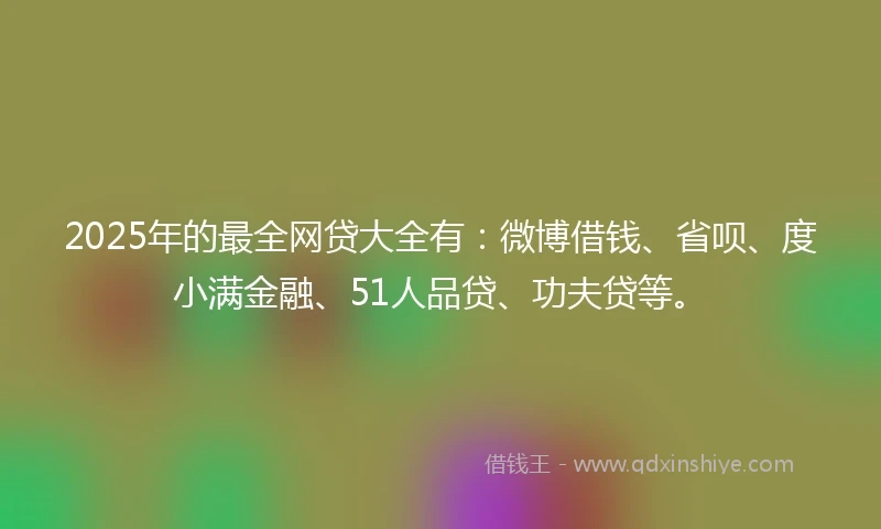2025年的最全网贷大全有：微博借钱、省呗、度小满金融、51人品贷、功夫贷等。