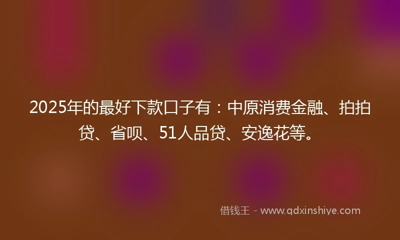 2025年的最好下款口子有:中原消费金融、拍拍贷、省呗、51人品贷、安逸花等。