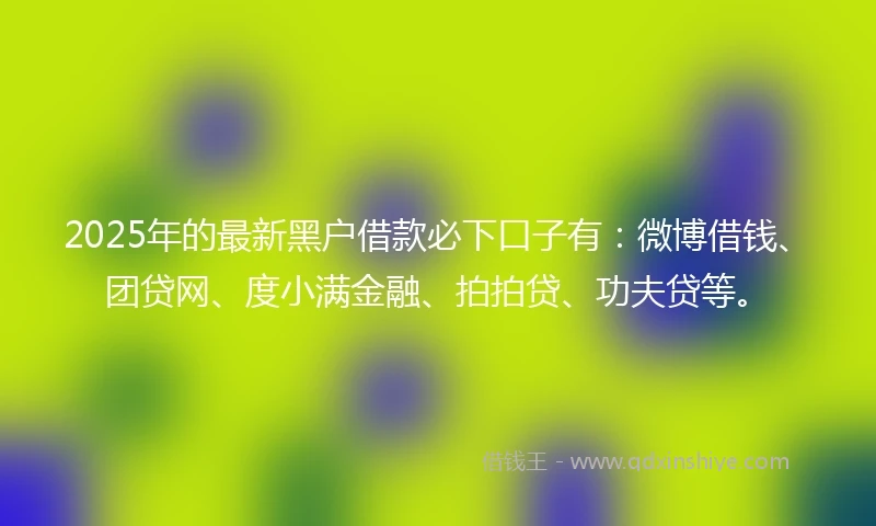2025年的最新黑户借款必下口子有：微博借钱、团贷网、度小满金融、拍拍贷、功夫贷等。