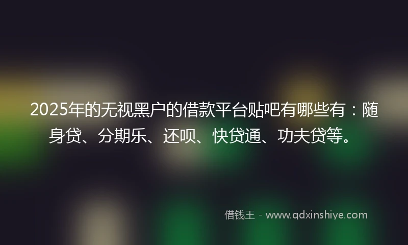 2025年的无视黑户的借款平台贴吧有哪些有：随身贷、分期乐、还呗、快贷通、功夫贷等。