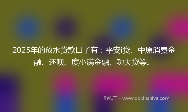 2025年的放水贷款口子有：平安i贷、中原消费金融、还呗、度小满金融、功夫贷等。