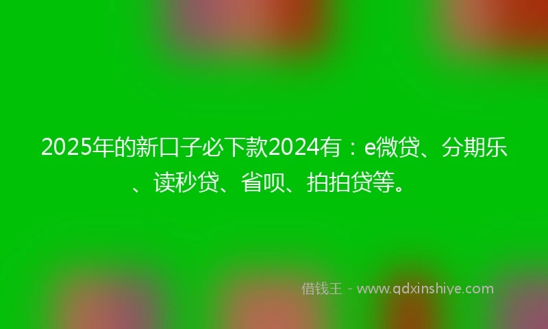2025年的新口子必下款2024有：e微贷、分期乐、读秒贷、省呗、拍拍贷等。