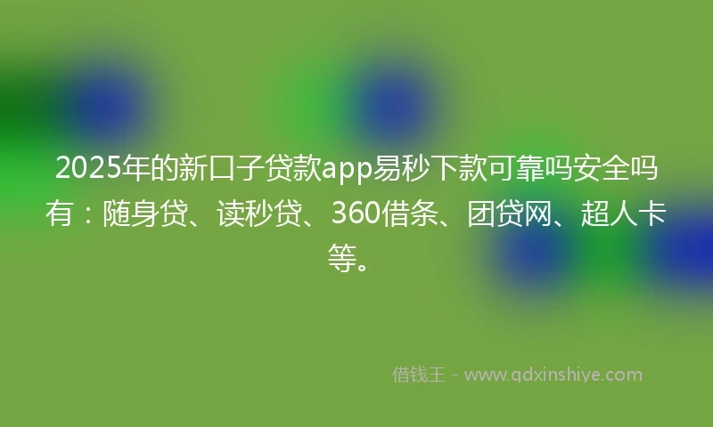 2025年的新口子贷款app易秒下款可靠吗安全吗有：随身贷、读秒贷、360借条、团贷网、超人卡等。