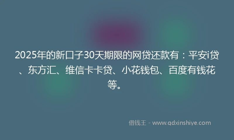 2025年的新口子30天期限的网贷还款有:平安i贷、东方汇、维信卡卡贷、小花钱包、百度有钱花等。