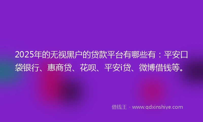 2025年的无视黑户的贷款平台有哪些有：平安口袋银行、惠商贷、花呗、平安i贷、微博借钱等。