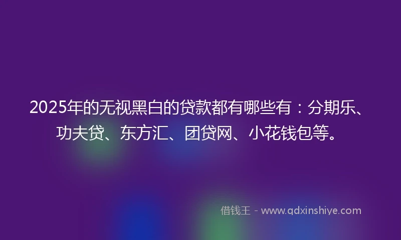 2025年的无视黑白的贷款都有哪些有：分期乐、功夫贷、东方汇、团贷网、小花钱包等。