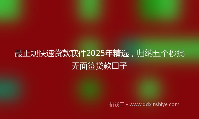最正规快速贷款软件2025年精选，归纳五个秒批无面签贷款口子