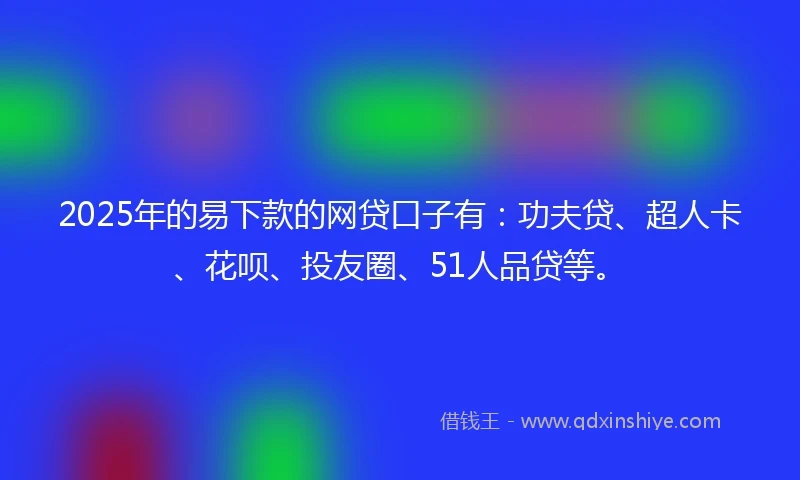 2025年的易下款的网贷口子有：功夫贷、超人卡、花呗、投友圈、51人品贷等。