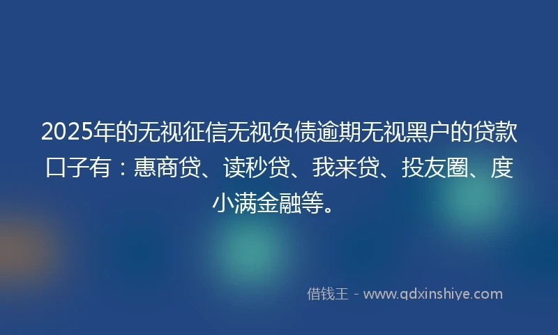 2025年的无视征信无视负债逾期无视黑户的贷款口子有：惠商贷、读秒贷、我来贷、投友圈、度小满金融等。