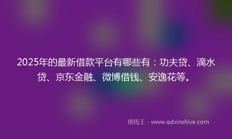 2025年的最新借款平台有哪些有：功夫贷、滴水贷、京东金融、微博借钱、安逸花等。