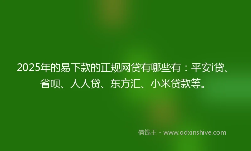 2025年的易下款的正规网贷有哪些有：平安i贷、省呗、人人贷、东方汇、小米贷款等。