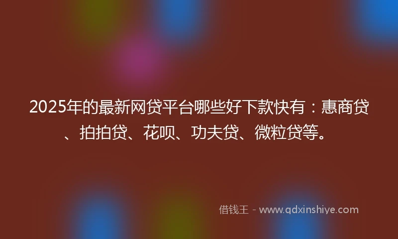2025年的最新网贷平台哪些好下款快有：惠商贷、拍拍贷、花呗、功夫贷、微粒贷等。