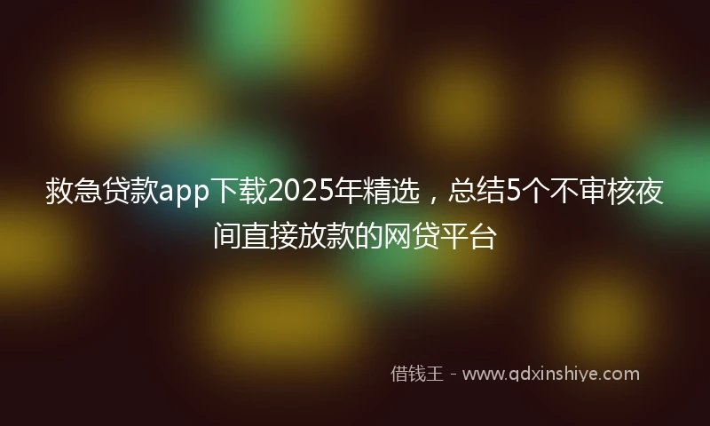 救急贷款app下载2025年精选，总结5个不审核夜间直接放款的网贷平台