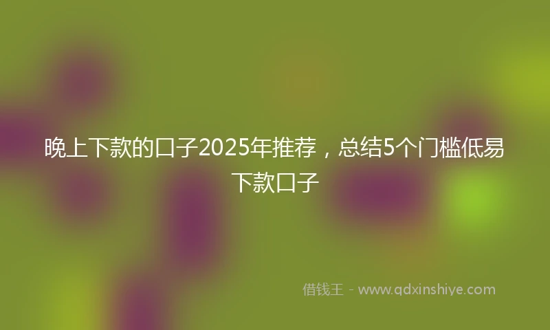 晚上下款的口子2025年推荐，总结5个门槛低易下款口子