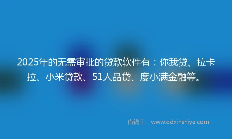 2025年的无需审批的贷款软件有:你我贷、拉卡拉、小米贷款、51人品贷、度小满金融等。