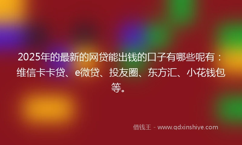 2025年的最新的网贷能出钱的口子有哪些呢有：维信卡卡贷、e微贷、投友圈、东方汇、小花钱包等。