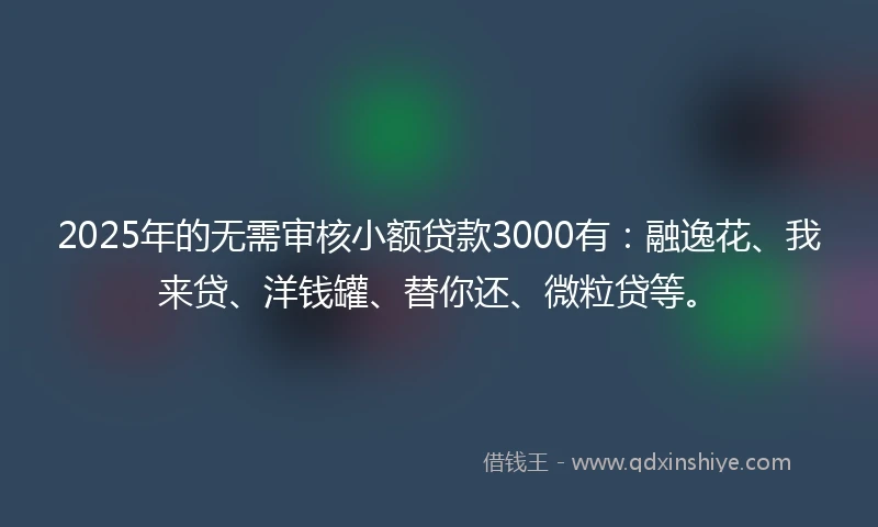 2025年的无需审核小额贷款3000有：融逸花、我来贷、洋钱罐、替你还、微粒贷等。