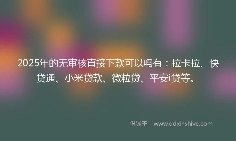 2025年的无审核直接下款可以吗有：拉卡拉、快贷通、小米贷款、微粒贷、平安i贷等。
