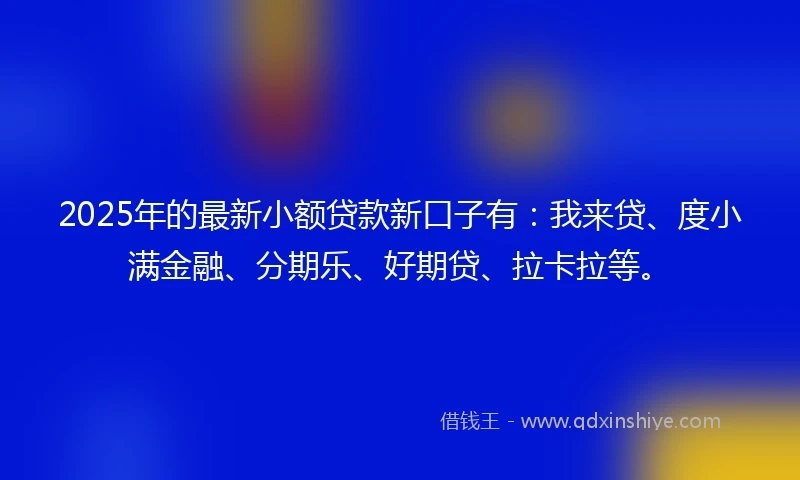 2025年的最新小额贷款新口子有:我来贷、度小满金融、分期乐、好期贷、拉卡拉等。