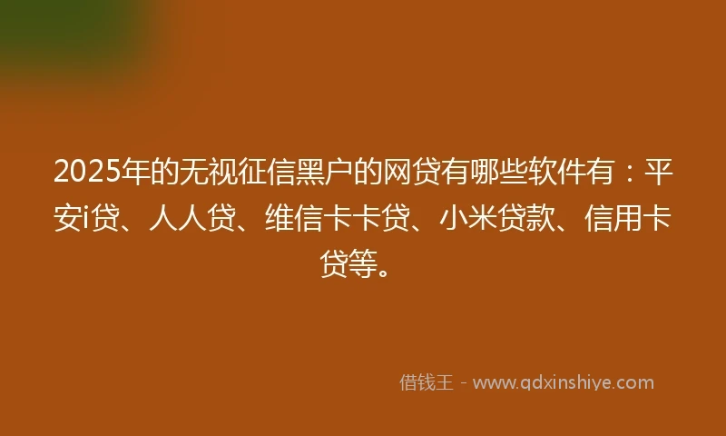2025年的无视征信黑户的网贷有哪些软件有：平安i贷、人人贷、维信卡卡贷、小米贷款、信用卡贷等。