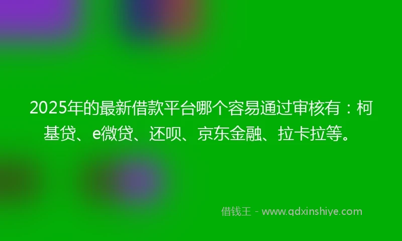 2025年的最新借款平台哪个容易通过审核有：柯基贷、e微贷、还呗、京东金融、拉卡拉等。