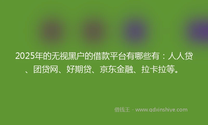 2025年的无视黑户的借款平台有哪些有：人人贷、团贷网、好期贷、京东金融、拉卡拉等。
