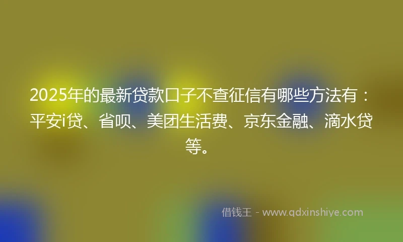 2025年的最新贷款口子不查征信有哪些方法有：平安i贷、省呗、美团生活费、京东金融、滴水贷等。