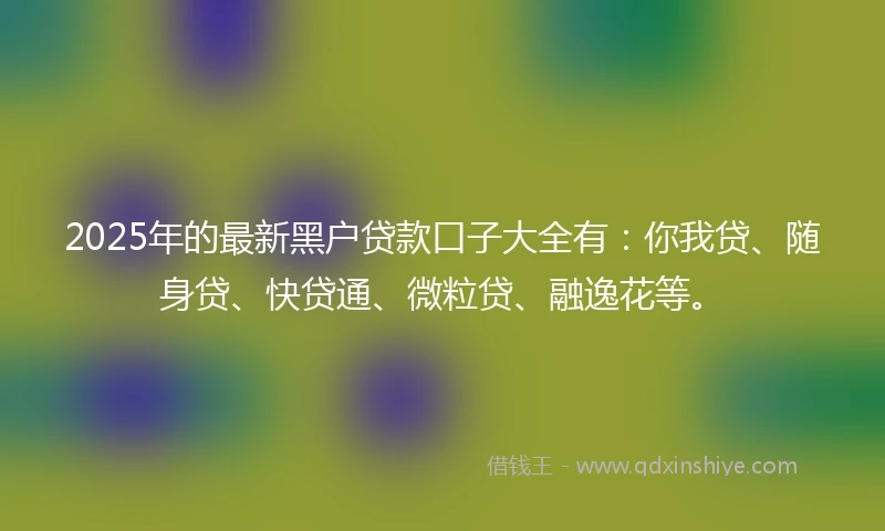 2025年的最新黑户贷款口子大全有：你我贷、随身贷、快贷通、微粒贷、融逸花等。