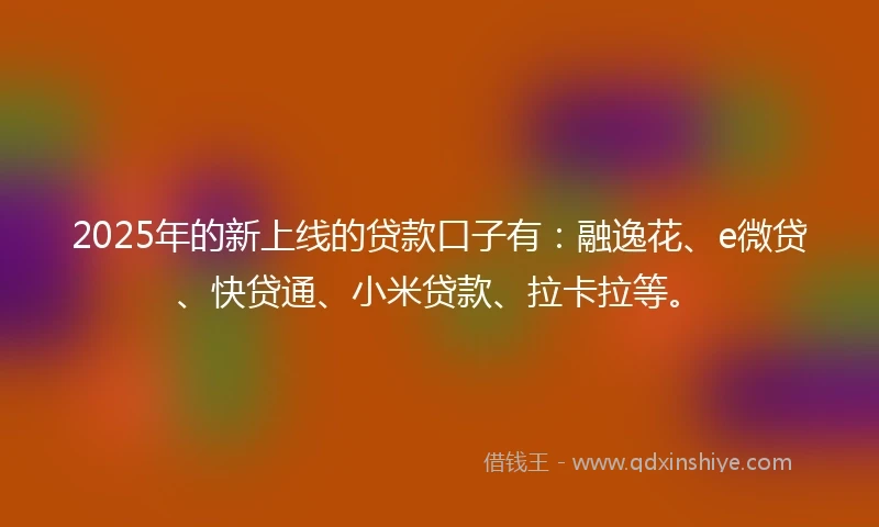 2025年的新上线的贷款口子有：融逸花、e微贷、快贷通、小米贷款、拉卡拉等。
