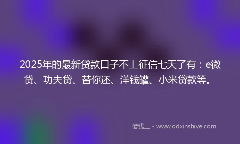 2025年的最新贷款口子不上征信七天了有：e微贷、功夫贷、替你还、洋钱罐、小米贷款等。