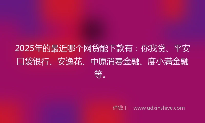 2025年的最近哪个网贷能下款有：你我贷、平安口袋银行、安逸花、中原消费金融、度小满金融等。