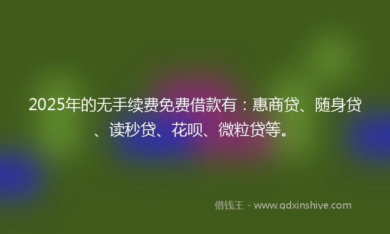 2025年的无手续费免费借款有：惠商贷、随身贷、读秒贷、花呗、微粒贷等。