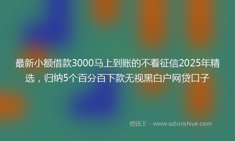 最新小额借款3000马上到账的不看征信2025年精选，归纳5个百分百下款无视黑白户网贷口子